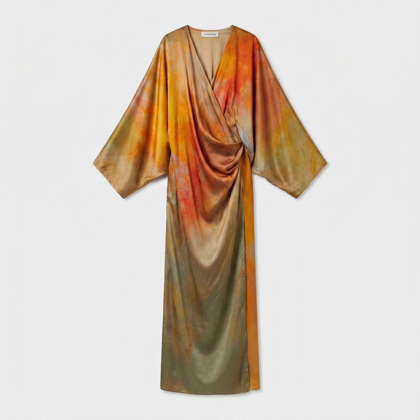 Abstract Print Silk Wrap Dress