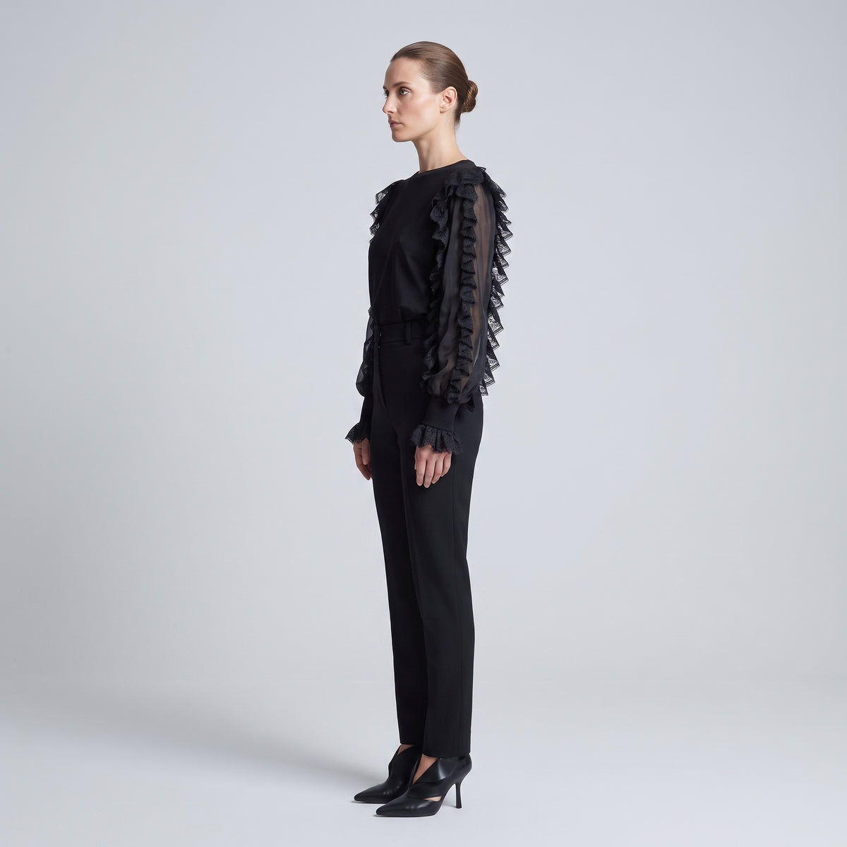 Black Lace Ruffle Sleeve Top