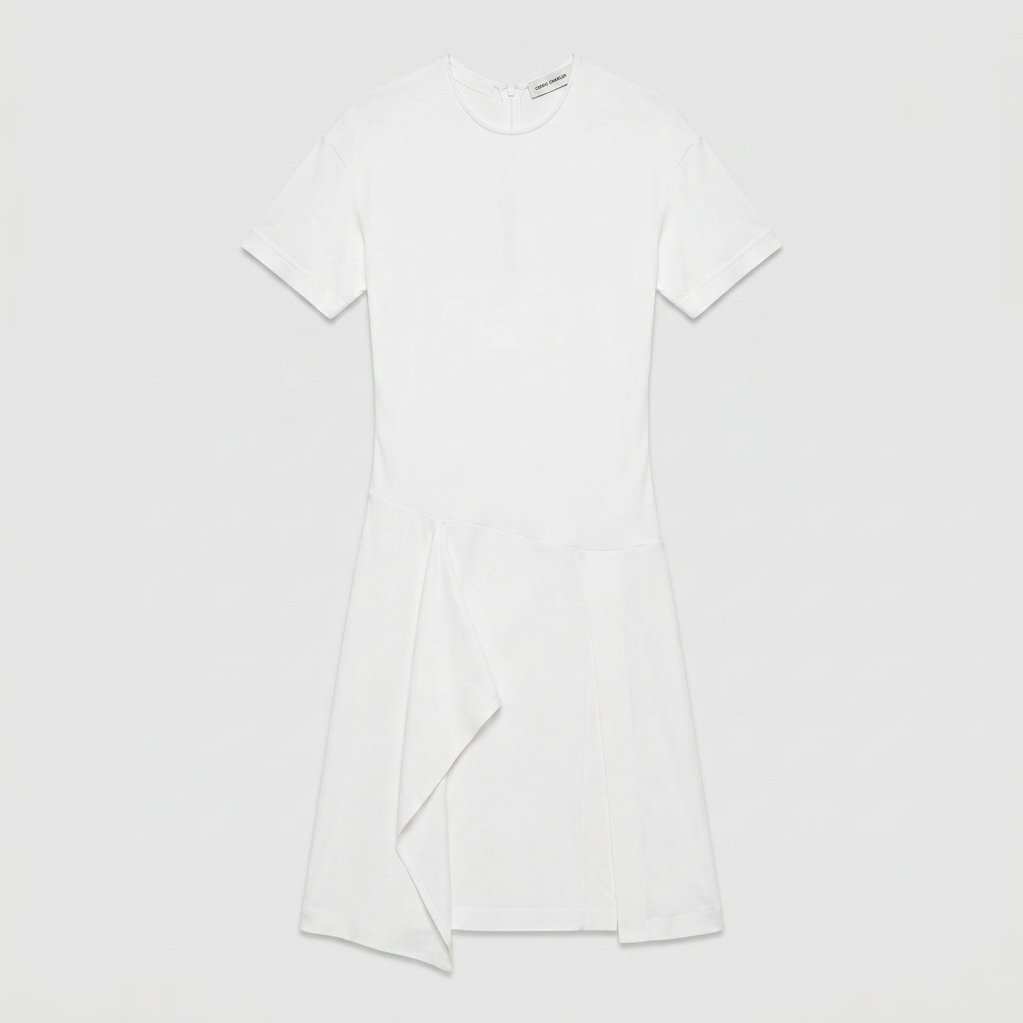 Asymmetric Hem White Cotton Dress