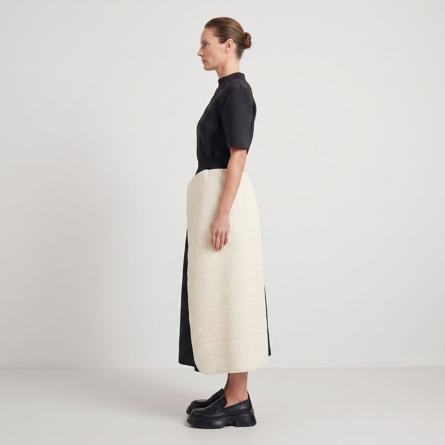 Two-Tone Quilted Midi Skirt