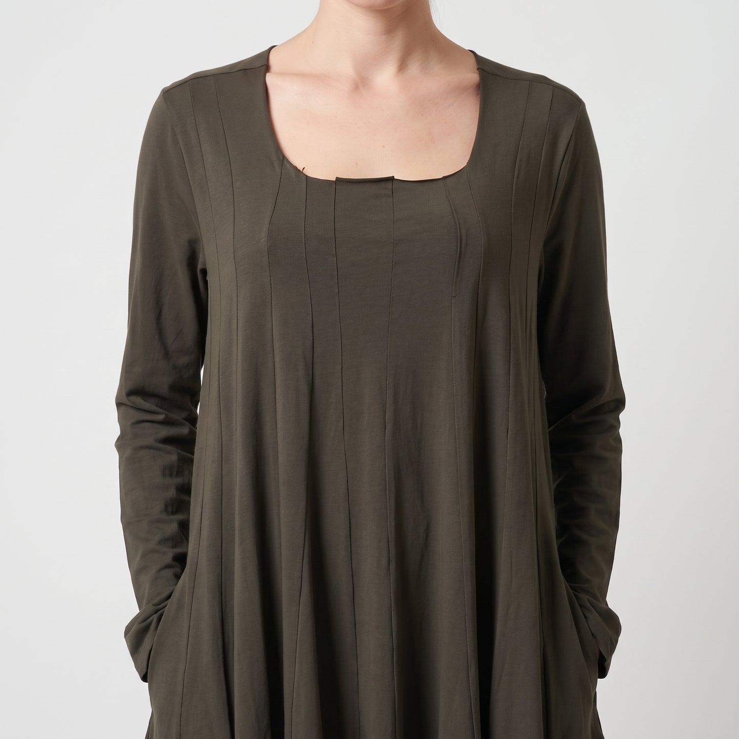 Paneled Long Sleeve Swing Dress