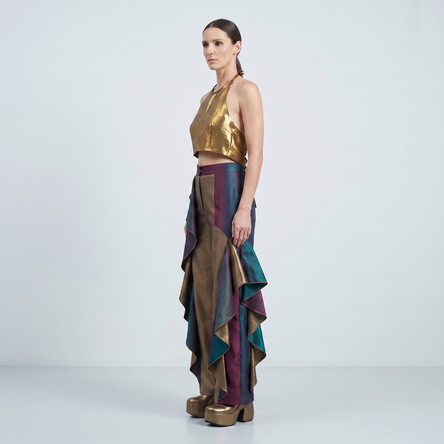 Metallic Bronze Halter Crop Top