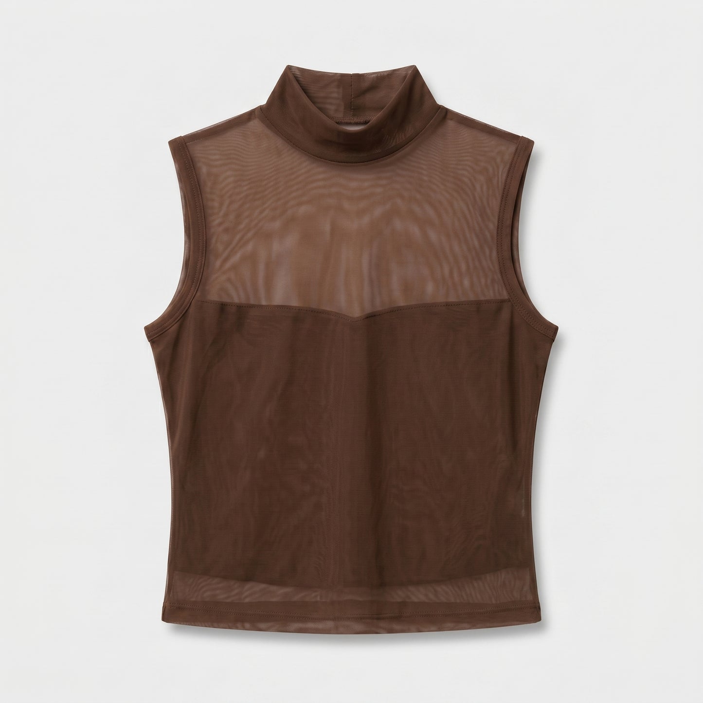 Sleeveless Sheer Mock Neck Top