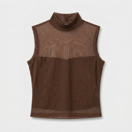Sleeveless Sheer Mock Neck Top