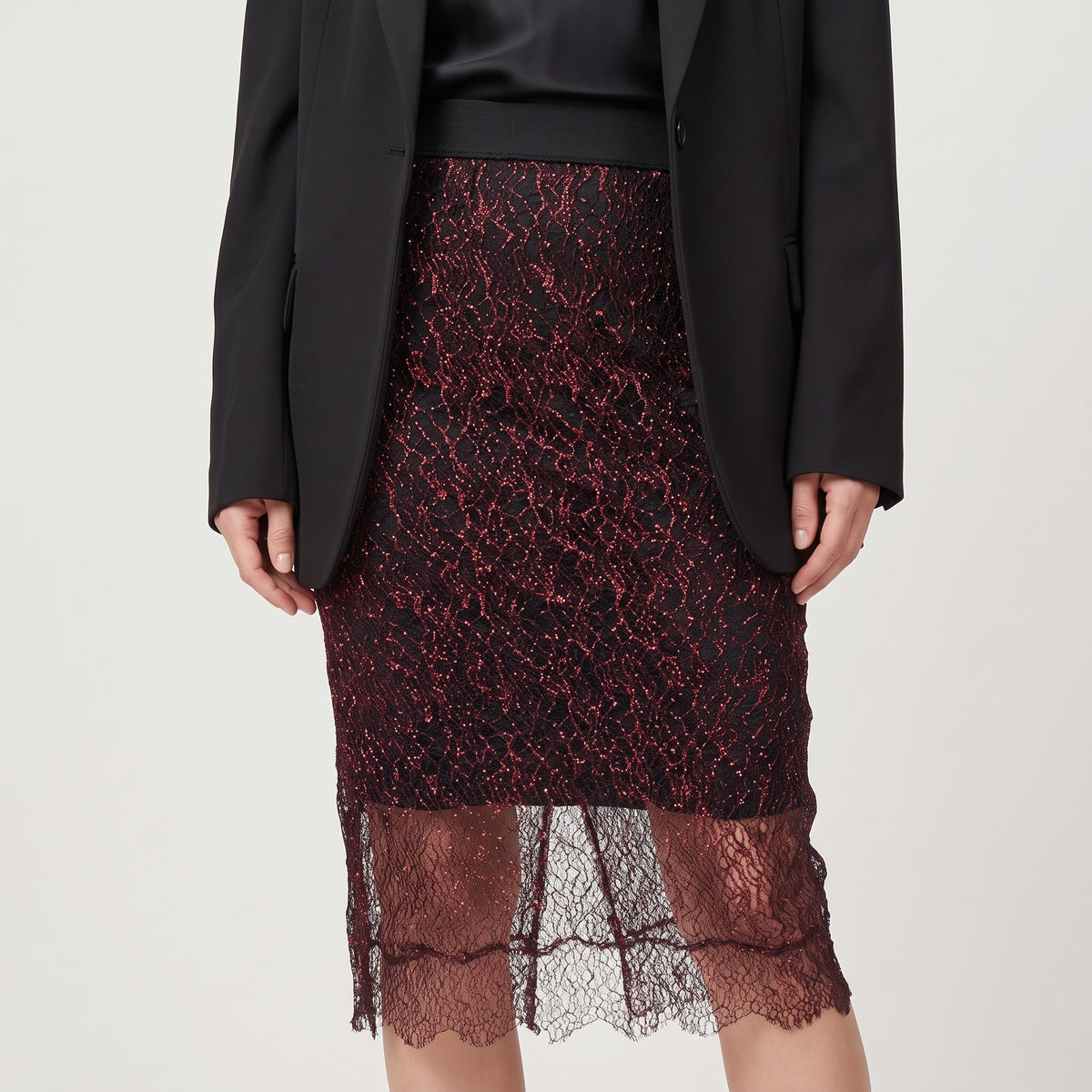Metallic Lace Midi Skirt