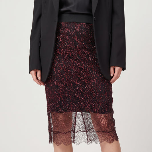 Metallic Lace Midi Skirt