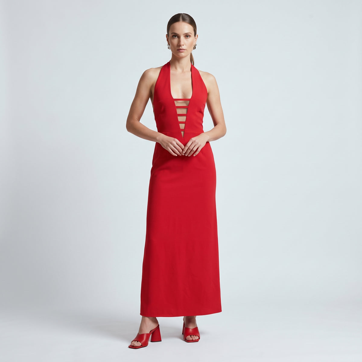 Sleek Cutout Red Evening Gown