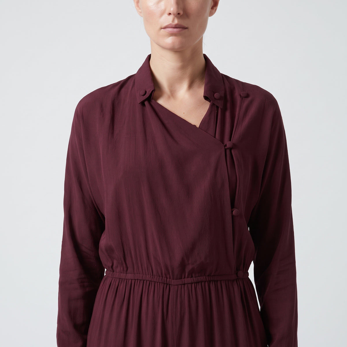 Burgundy Buttoned Silk Jumpsuit
