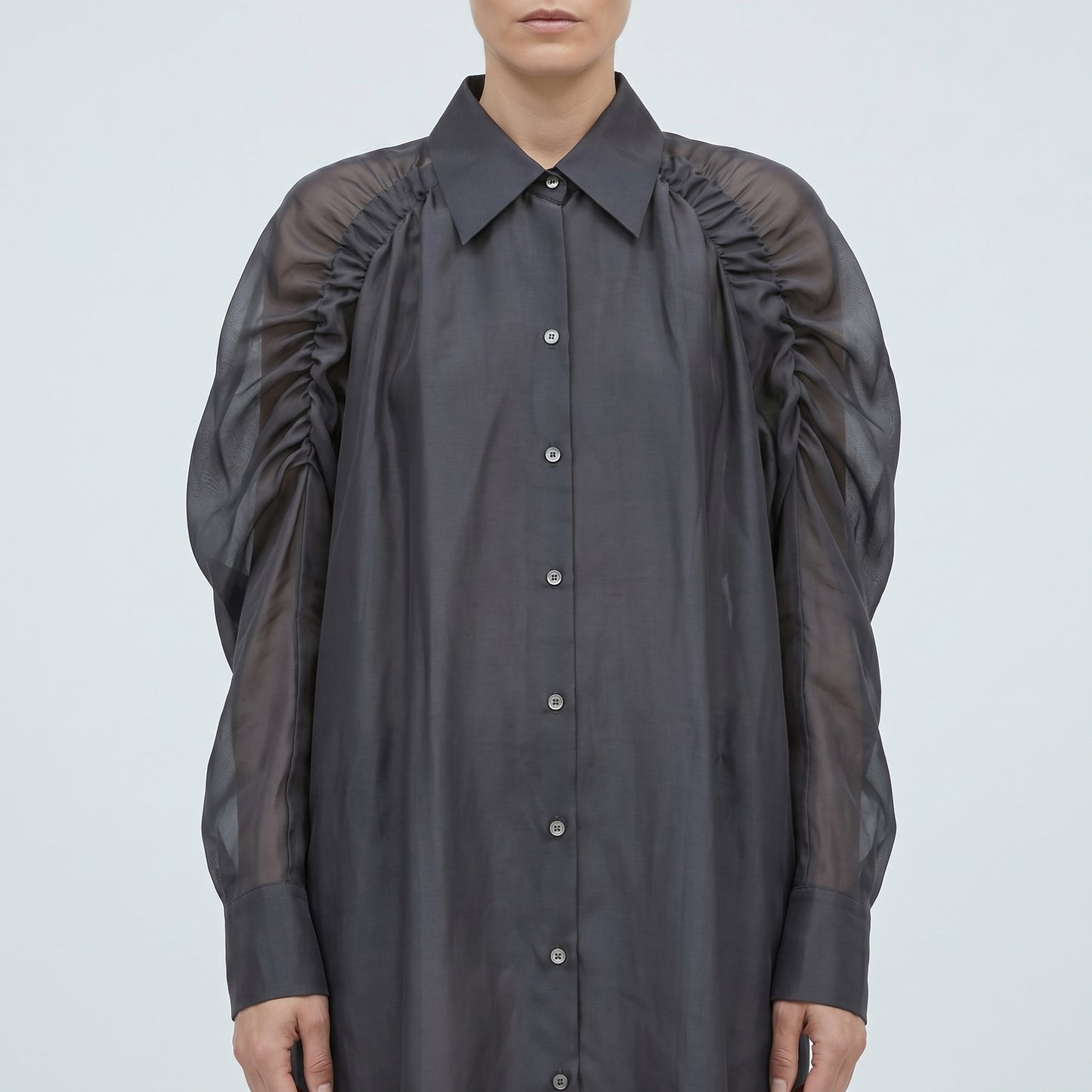 Sheer Gathered Sleeve Tunic Shirt