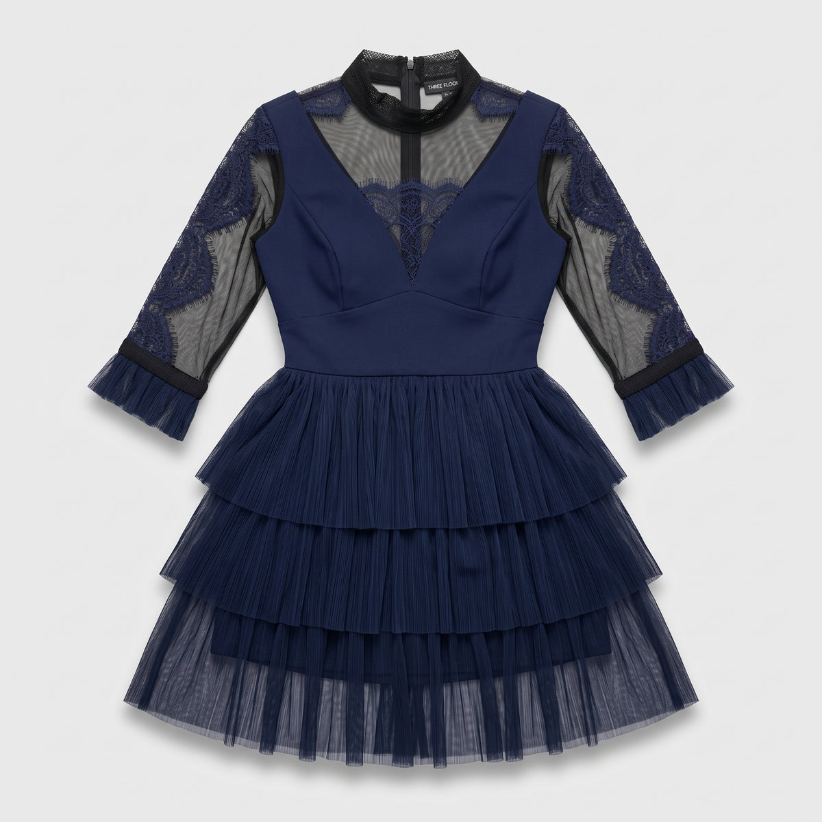 Navy Tiered Lace Cocktail Dress