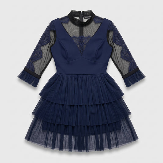 Navy Tiered Lace Cocktail Dress