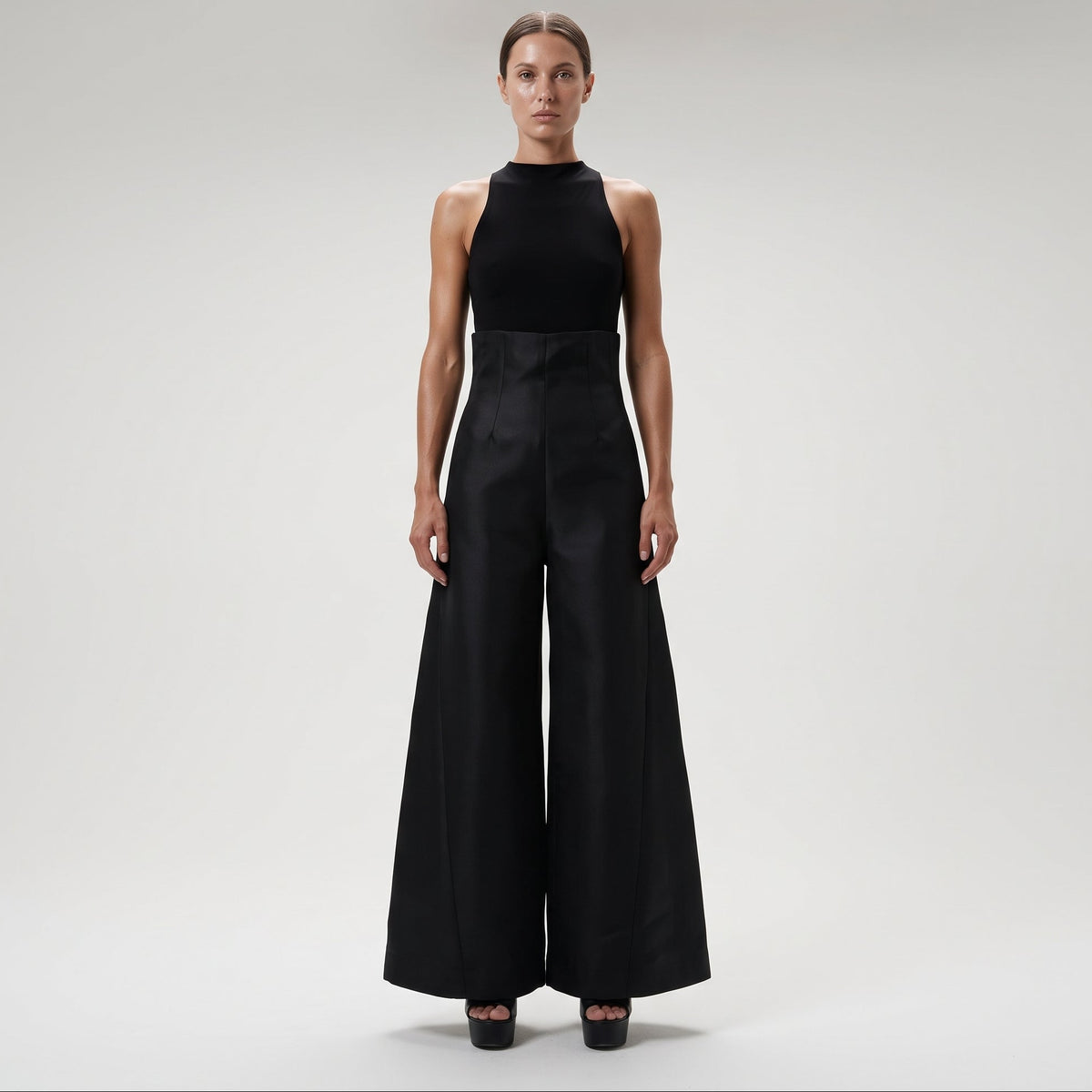 High-Waisted Structured Wide-Leg Trousers