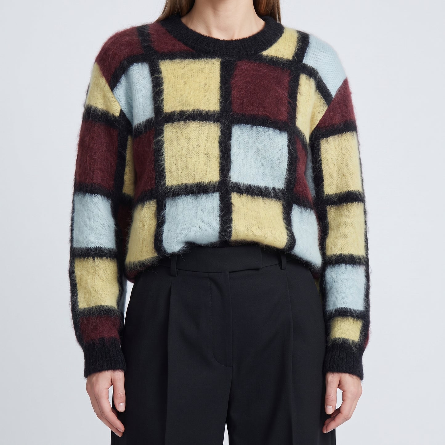 Checkered Brushed Mohair Sweater