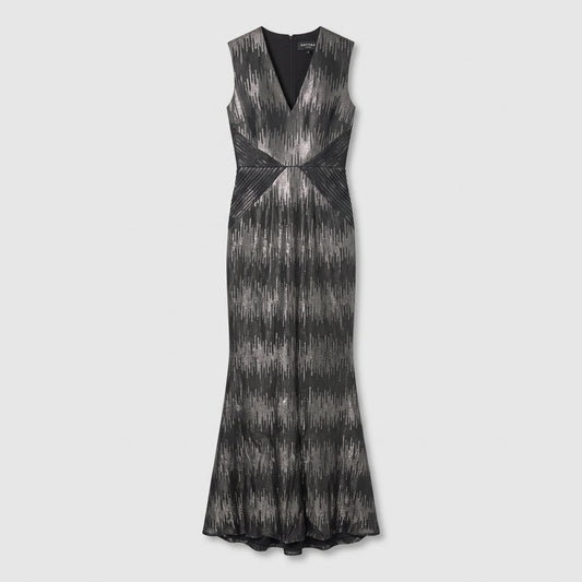 Metallic V-Neck Evening Gown