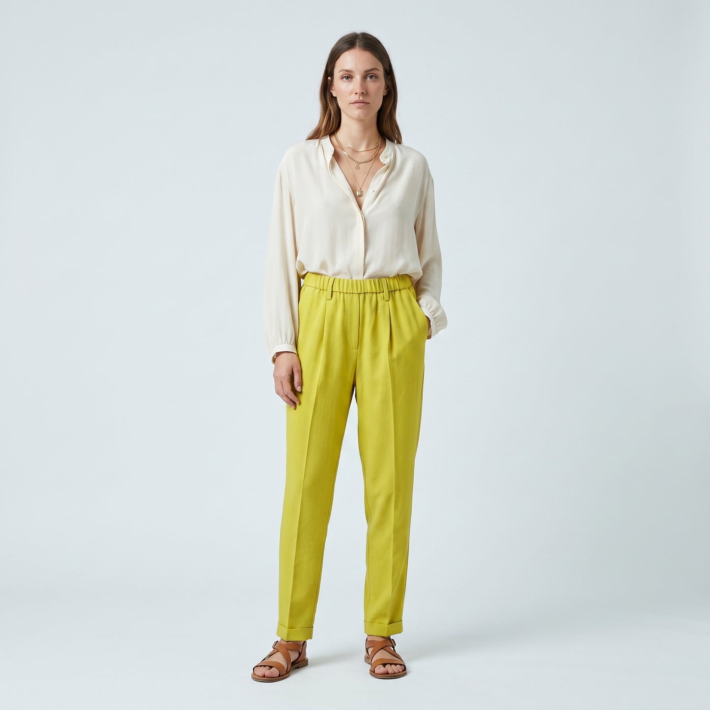 High Waisted Pleated Tapered Trousers