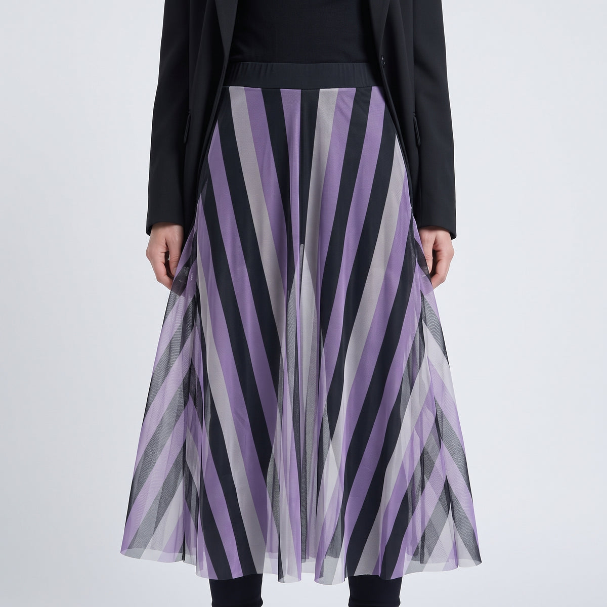 Striped Mesh Layered Skirt