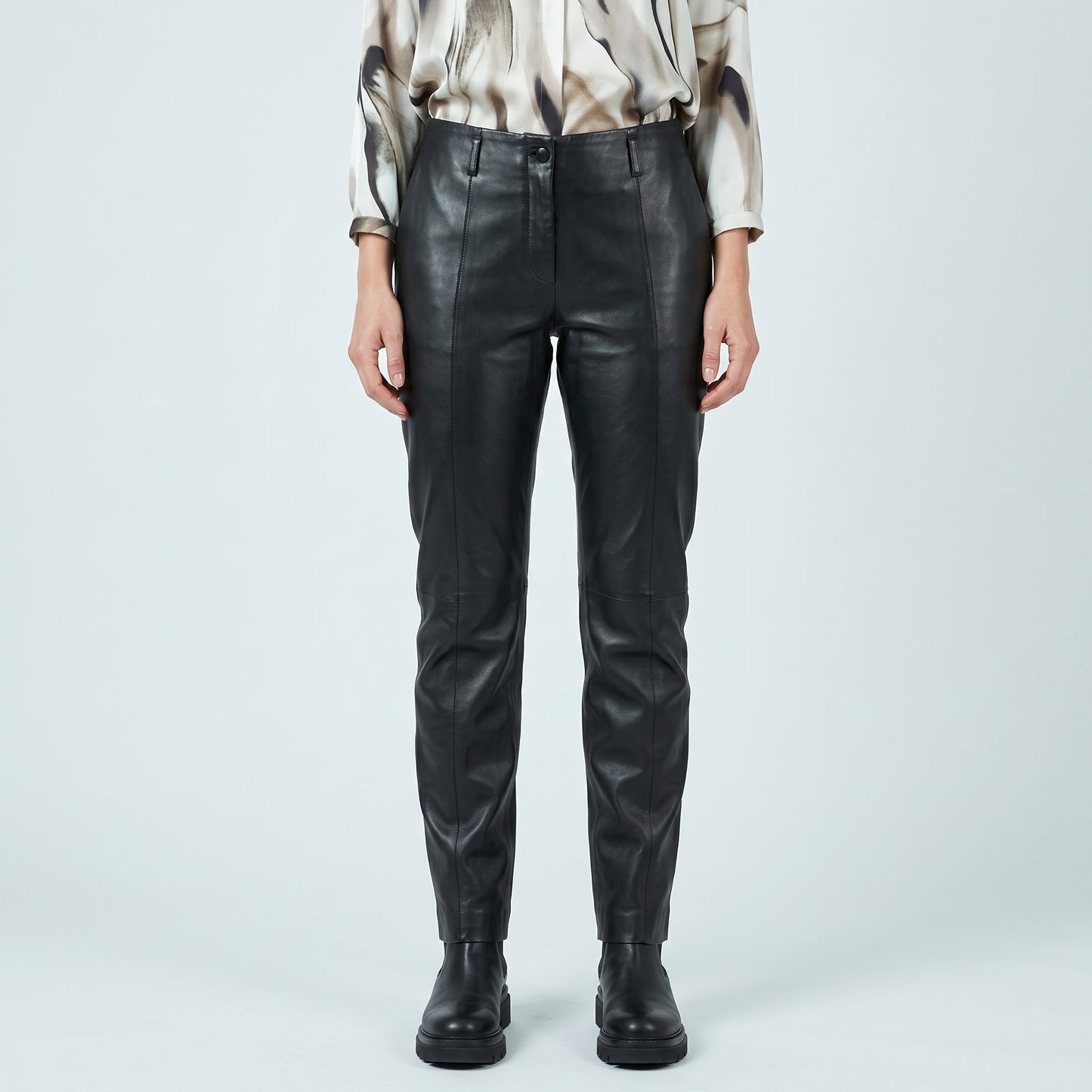 Sleek Paneled Leather Trousers