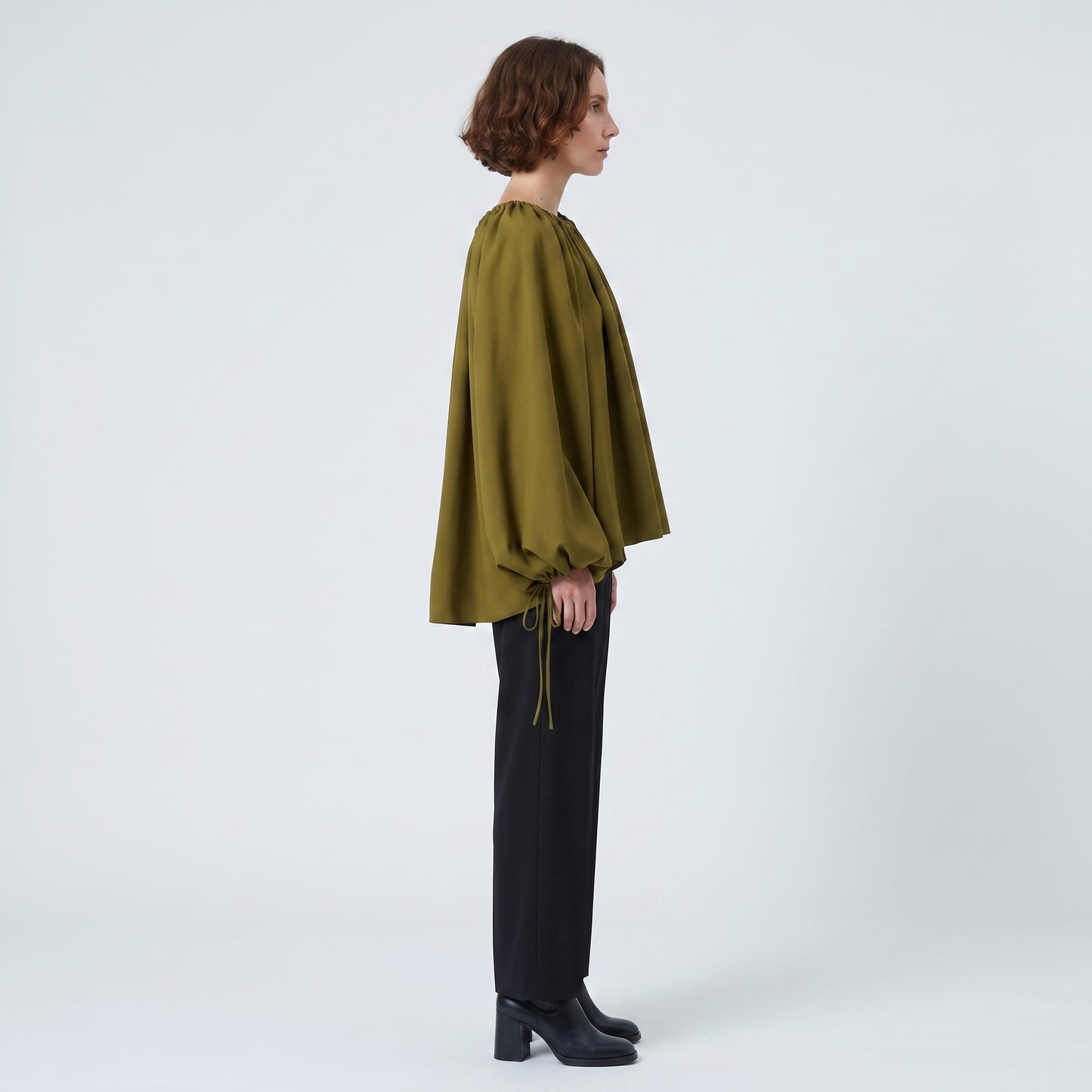 Olive Asymmetric Drape Blouse