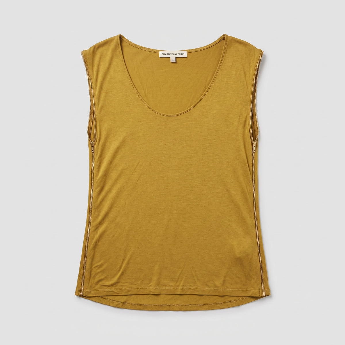 Zip-Detail Mustard Sleeveless Top