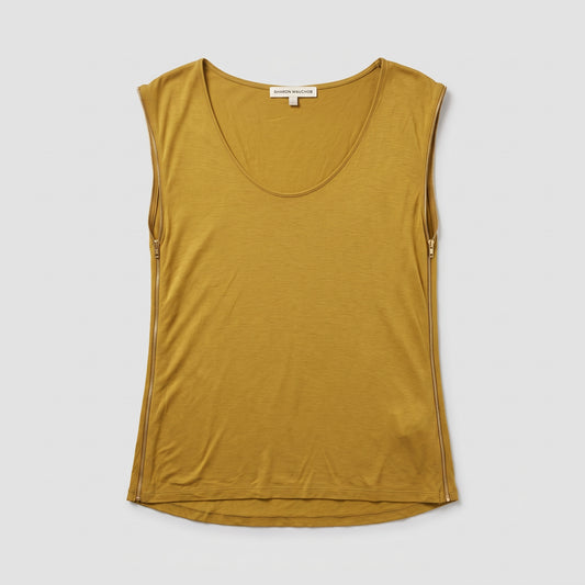 Zip-Detail Mustard Sleeveless Top