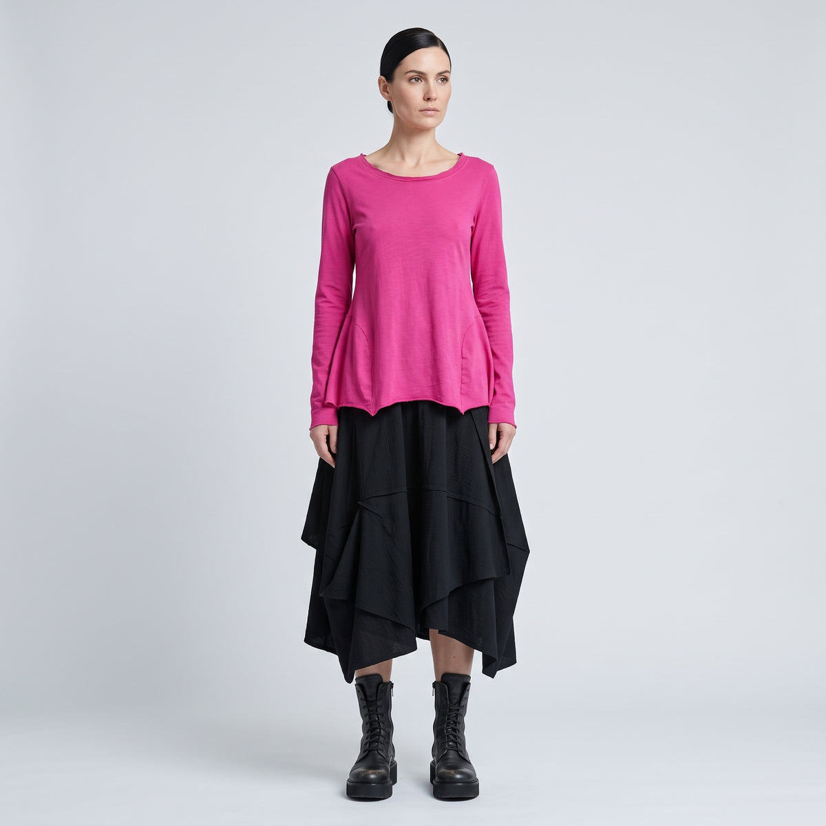 Vibrant Pink Fitted Long-Sleeve Top