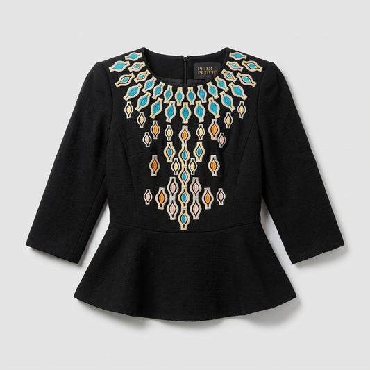 Embroidered Peplum Structured Top