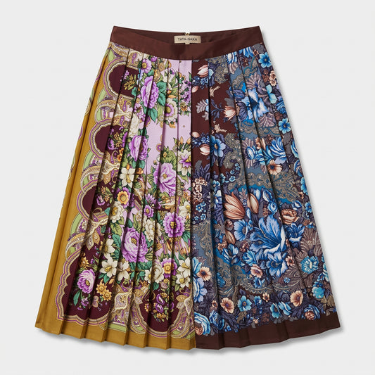 Floral Print Pleated Midi Skirt