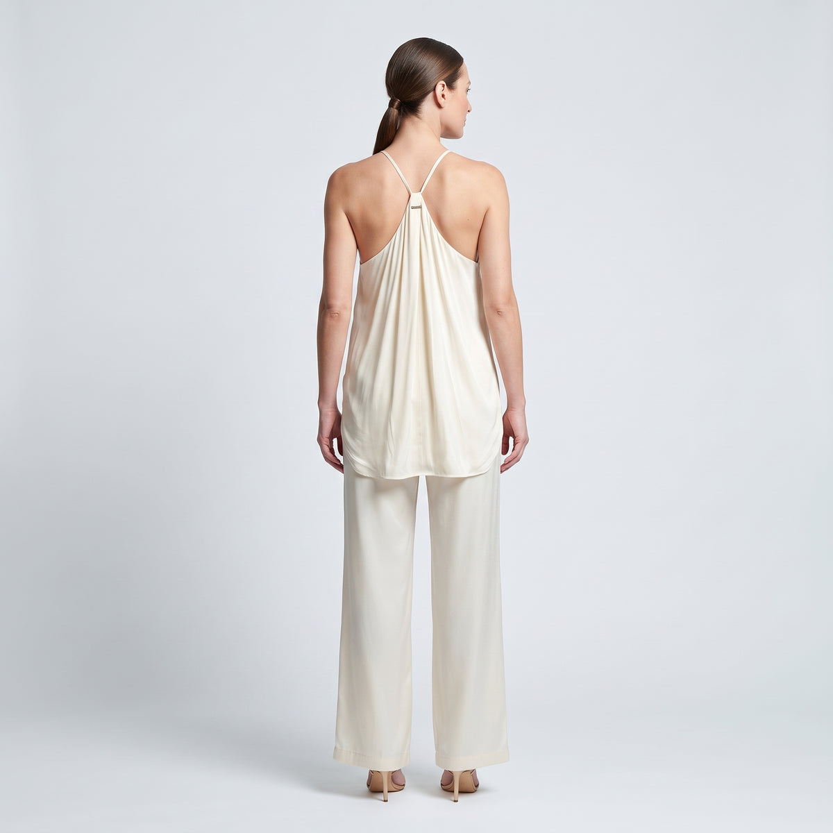 Sleeveless Cream Satin Tank Dress