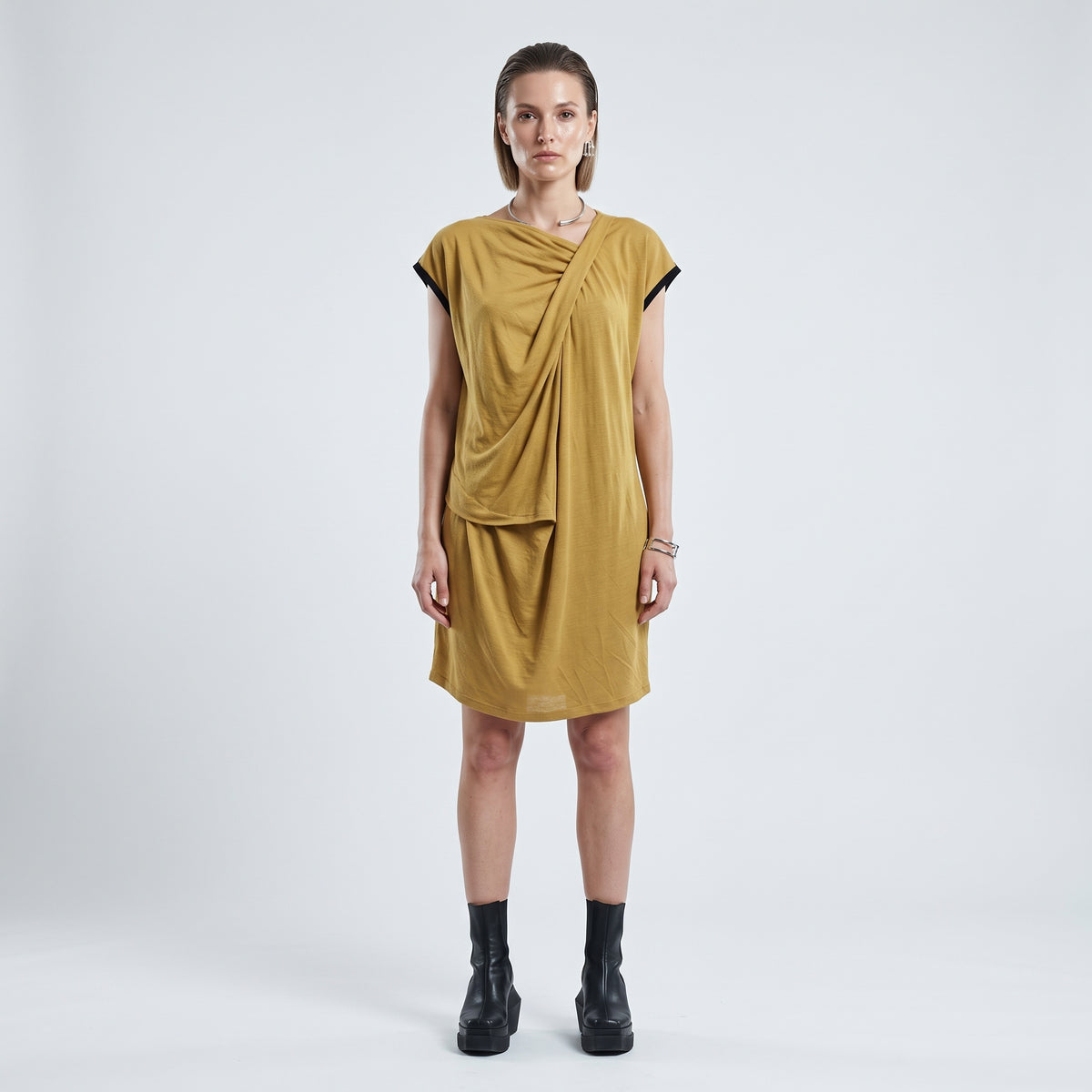 Draped Mustard Cotton Top