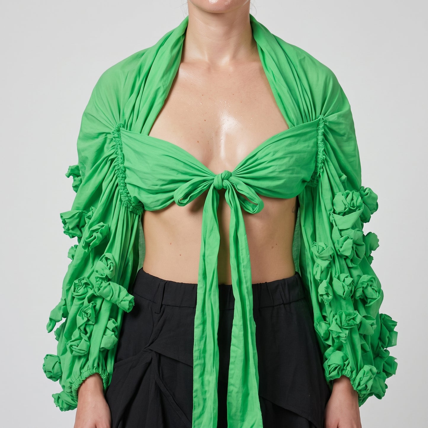 Embellished Tie-Front Cropped Shrug