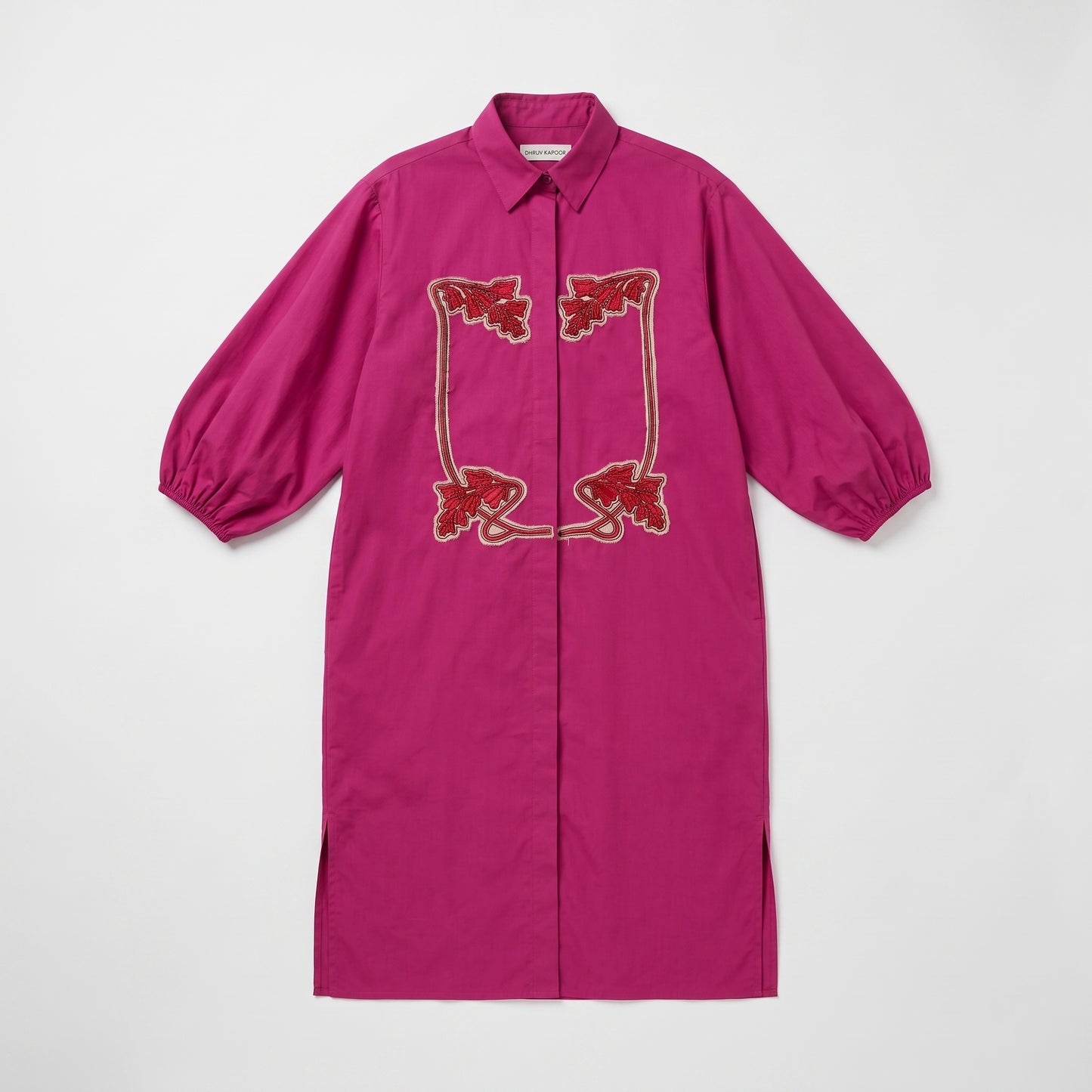 Embroidered Fuchsia Shirt Dress