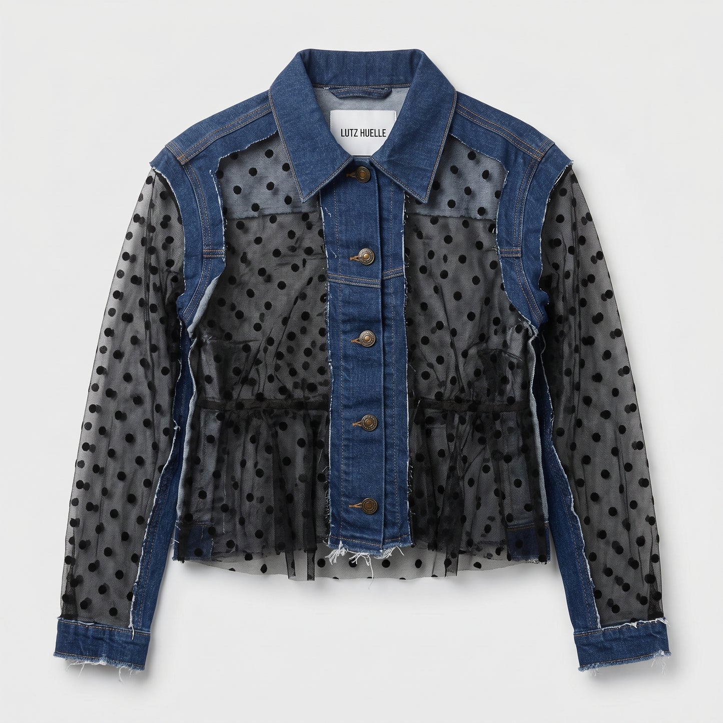 Polka Dot Denim Panel Jacket