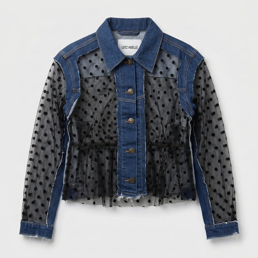 Polka Dot Denim Panel Jacket