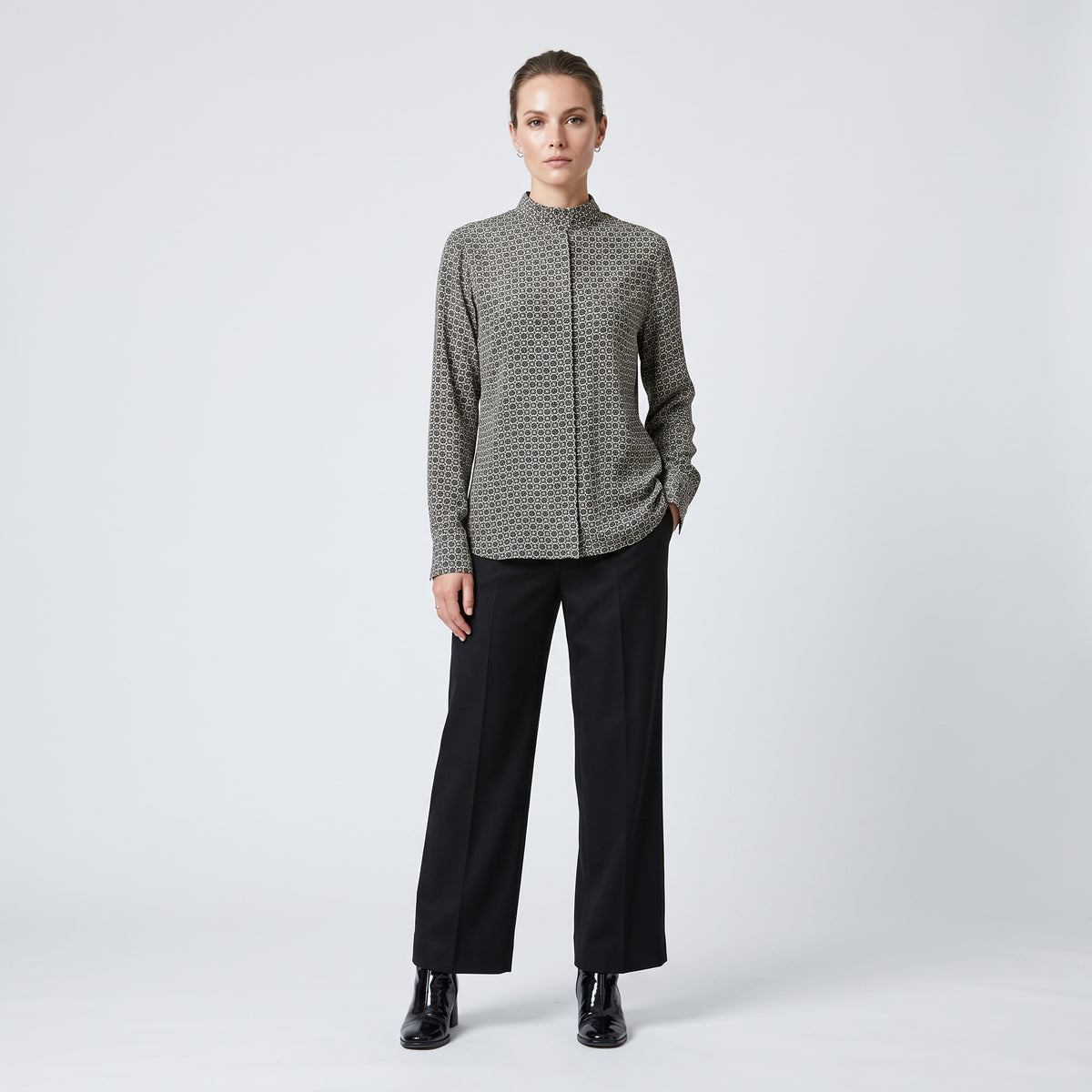Geometric Print Mandarin Collar Shirt