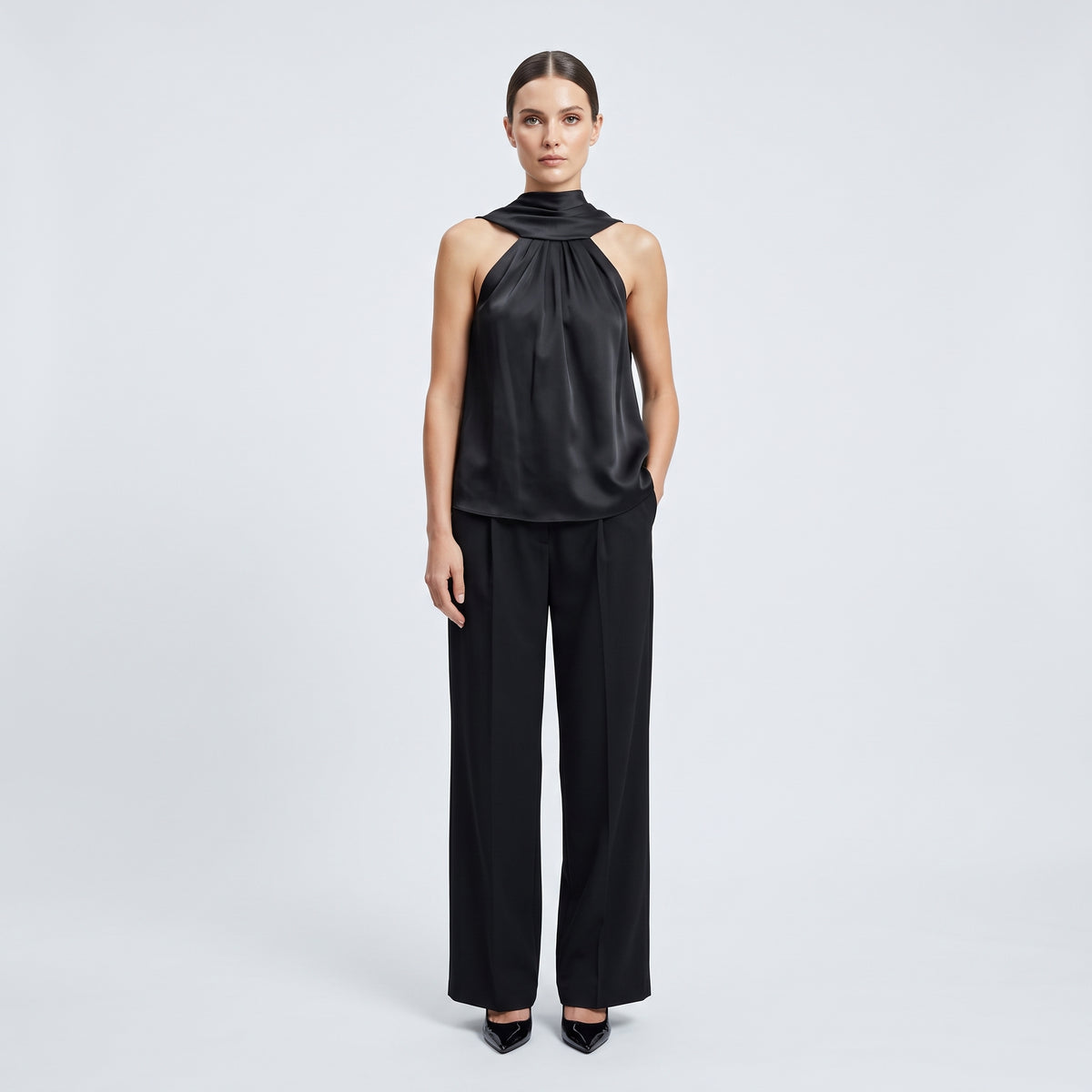 Satin High Neck Halter Top