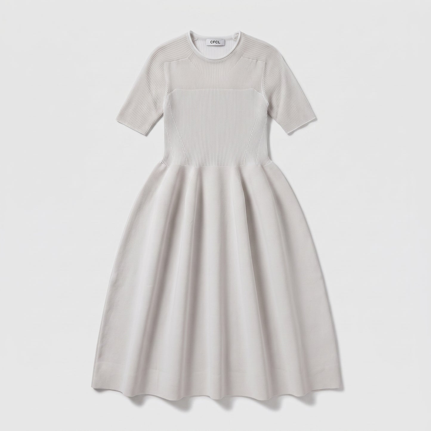 Pleated Ribbed Knit Midi Dress