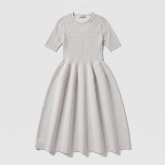 Pleated Ribbed Knit Midi Dress