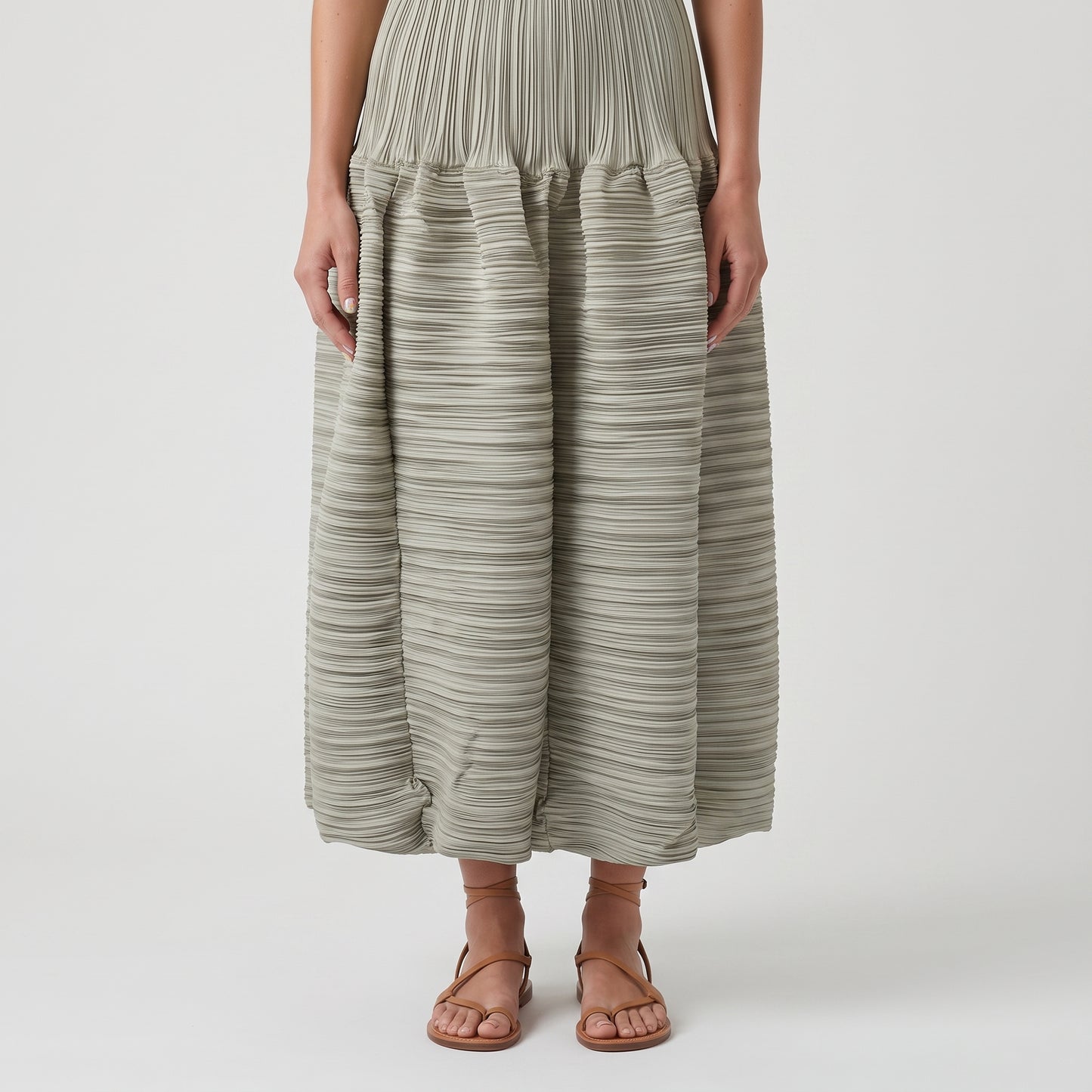 Pleated High-Waisted Midi Skirt