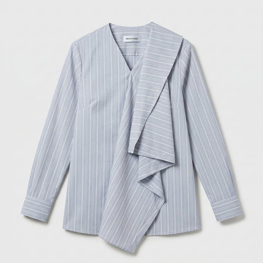 Draped Striped V-Neck Blouse