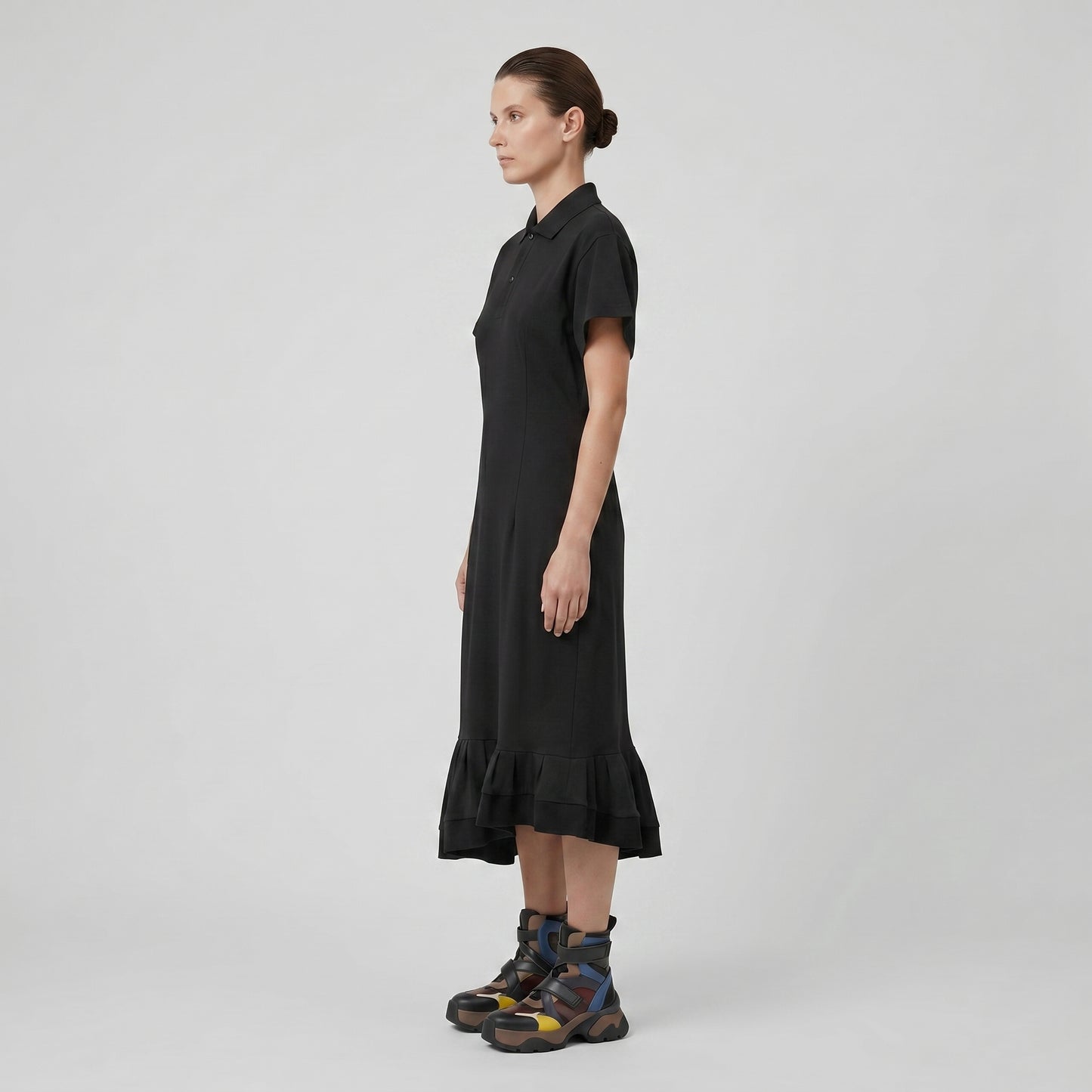 Grey Ruffled Polo Dress