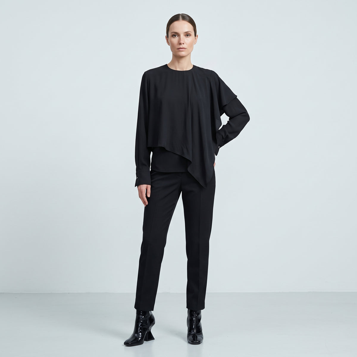 Asymmetric Ruffled Long Sleeve Blouse