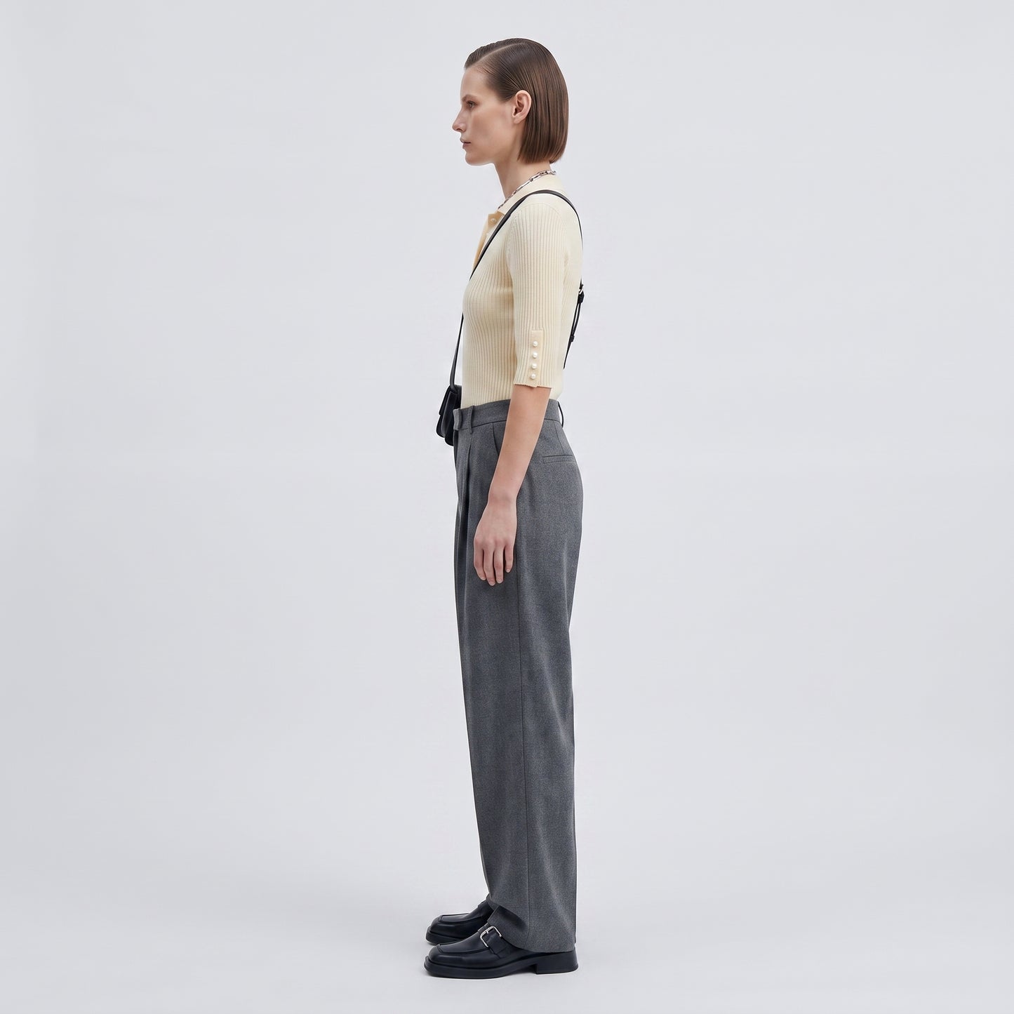 Ribbed Knit Polo Top