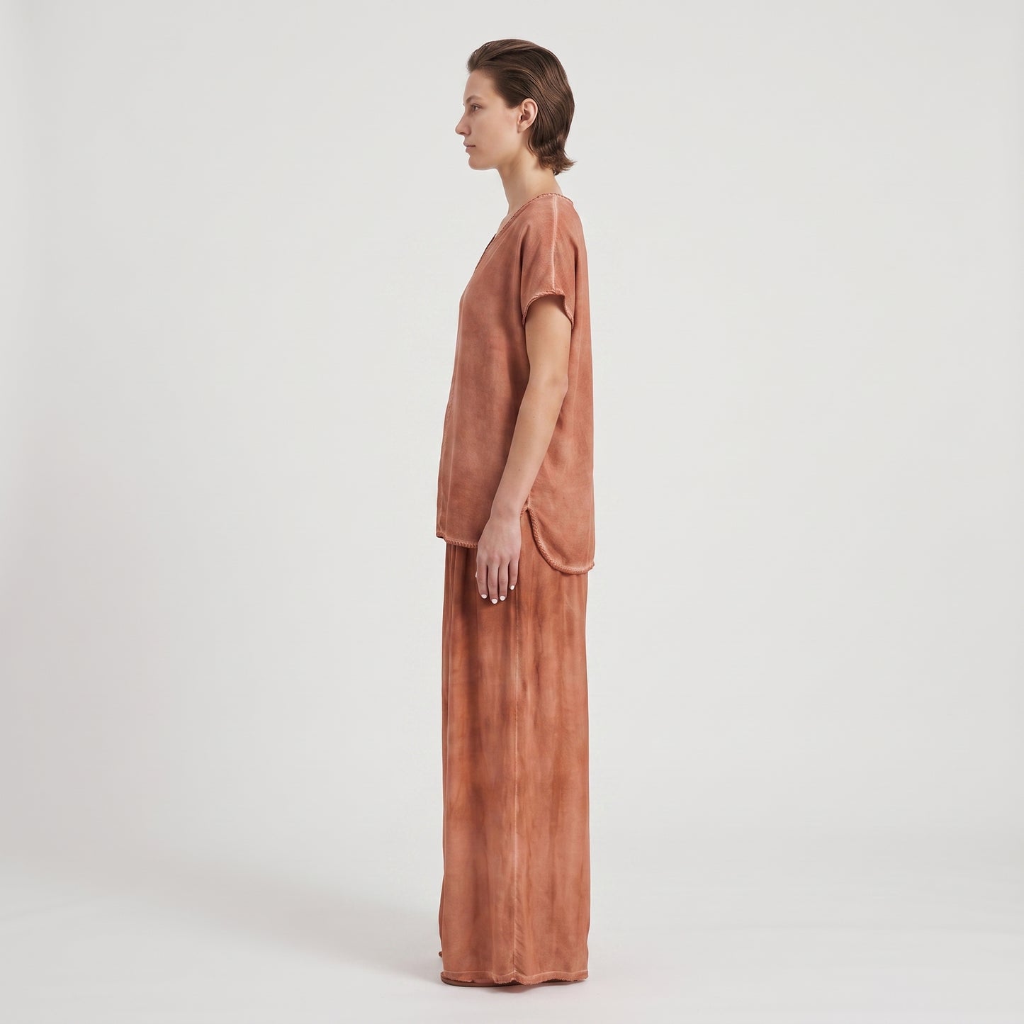 Terracotta Frayed V-Neck Top