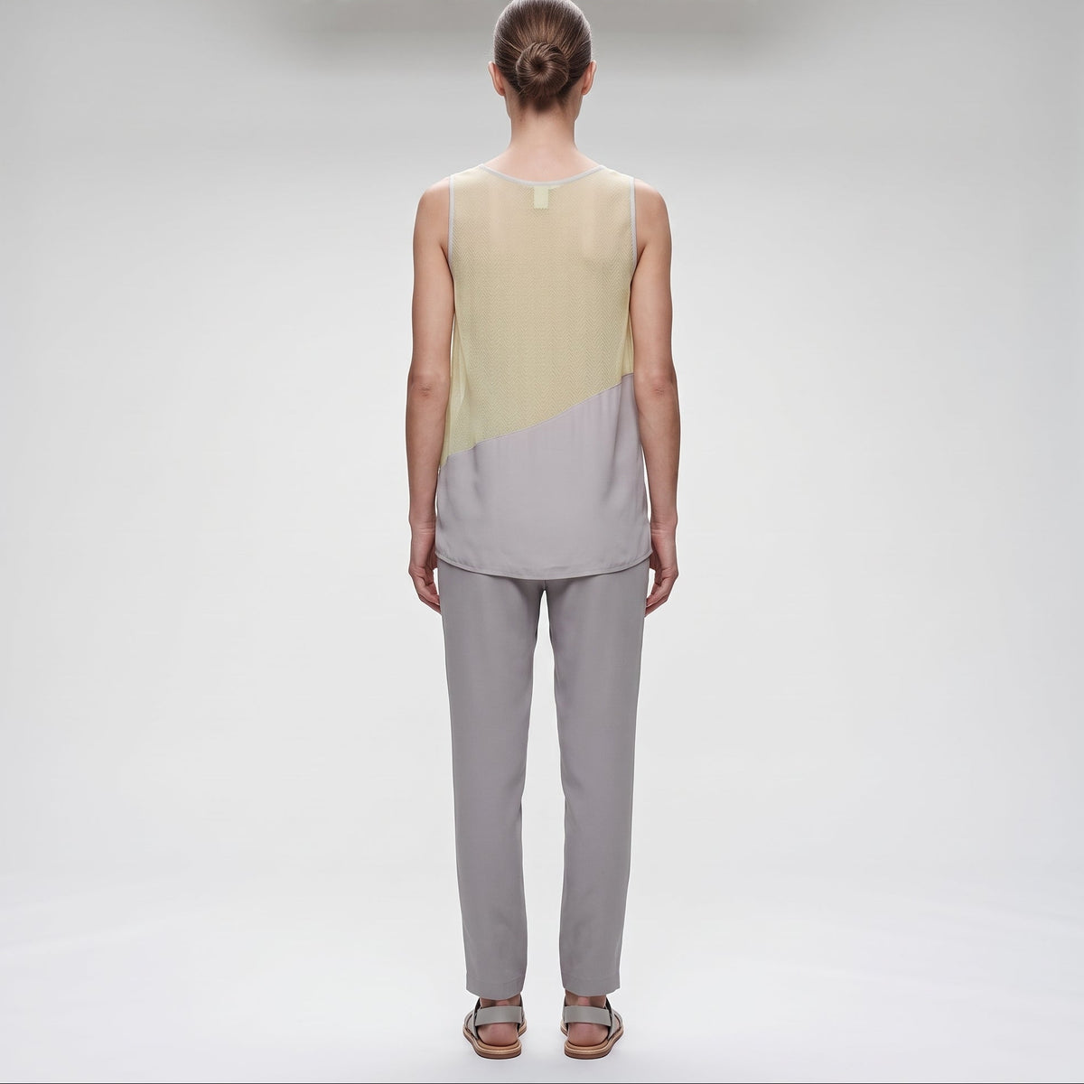 Two-Tone Sleeveless Silk Top