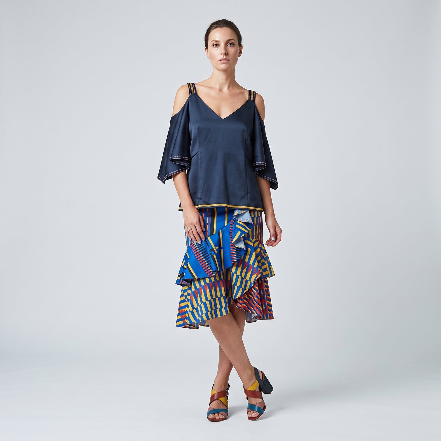 Cold Shoulder Embroidered Blouse