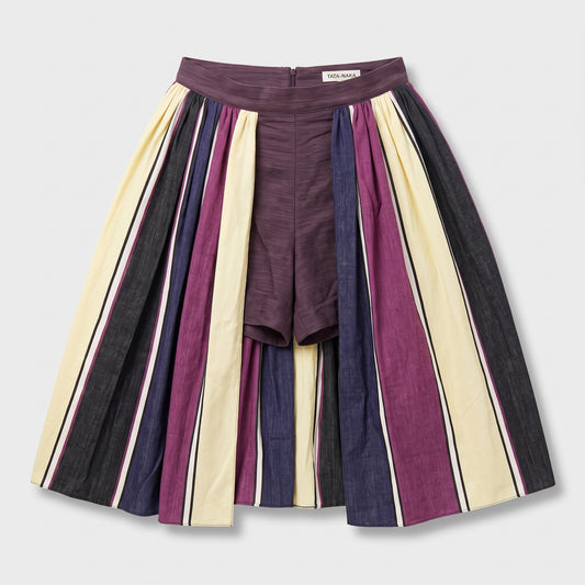 Striped Pleated Overlay Skort