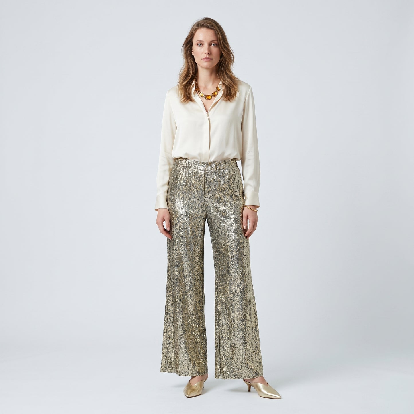 Metallic Wide Leg Trousers