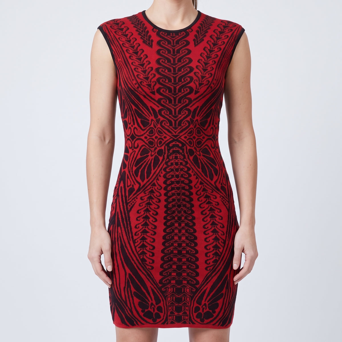 Red Black Patterned Knit Dress