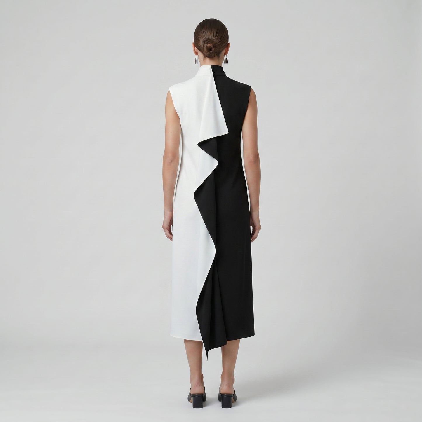 Two-Tone Asymmetric Midi Dress