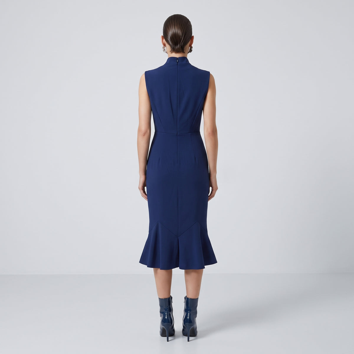 Tailored Navy Peplum Midi Dress